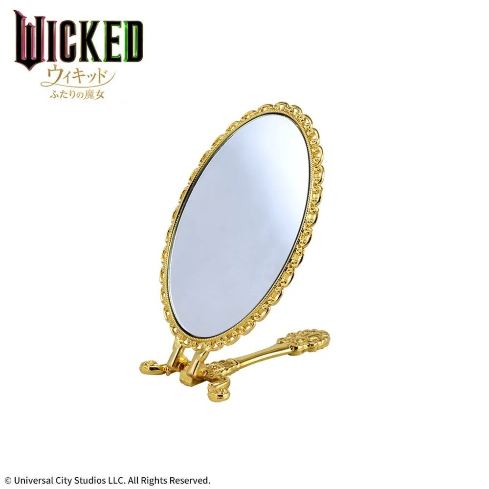 RARE Wicked Movie Japanese Glass Hand Mirror Stand Metal Gold Glinda Elphaba NEW - Picture 6 of 7